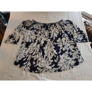 Avenue Navy Blue/White/Grey Wide Neck 3/4 Sleeve Top/Blouse, Wm's Plus Sz 26/28